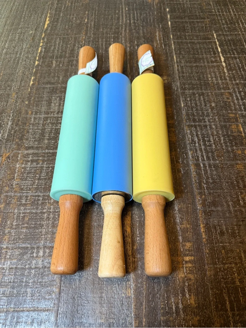 Set of 3 Silicone Rolling Pins – Mint, Blue & Yellow